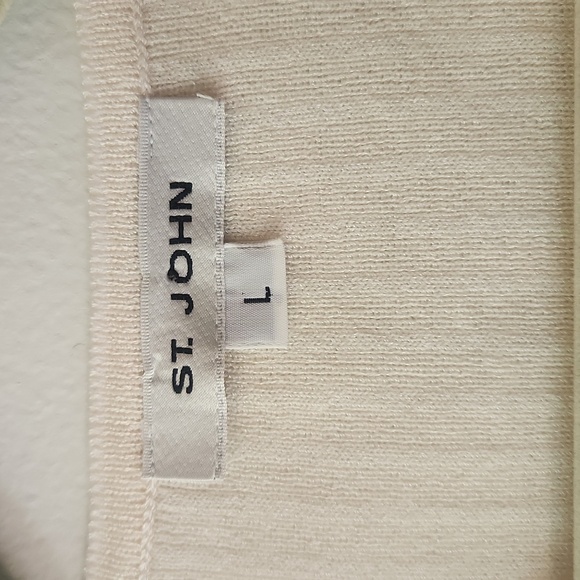 St. John Large Top Santana Knit Cream Ribbed Short Sleeve Office Minimal Capsule - Picture 4 of 10
